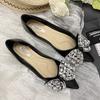Fashion Flat Shoes for Women 2025 Spring and Autumn Black Pointed New Diamond Butterfly Bow Shallow Plus Size Women's Shoes 42 43 44