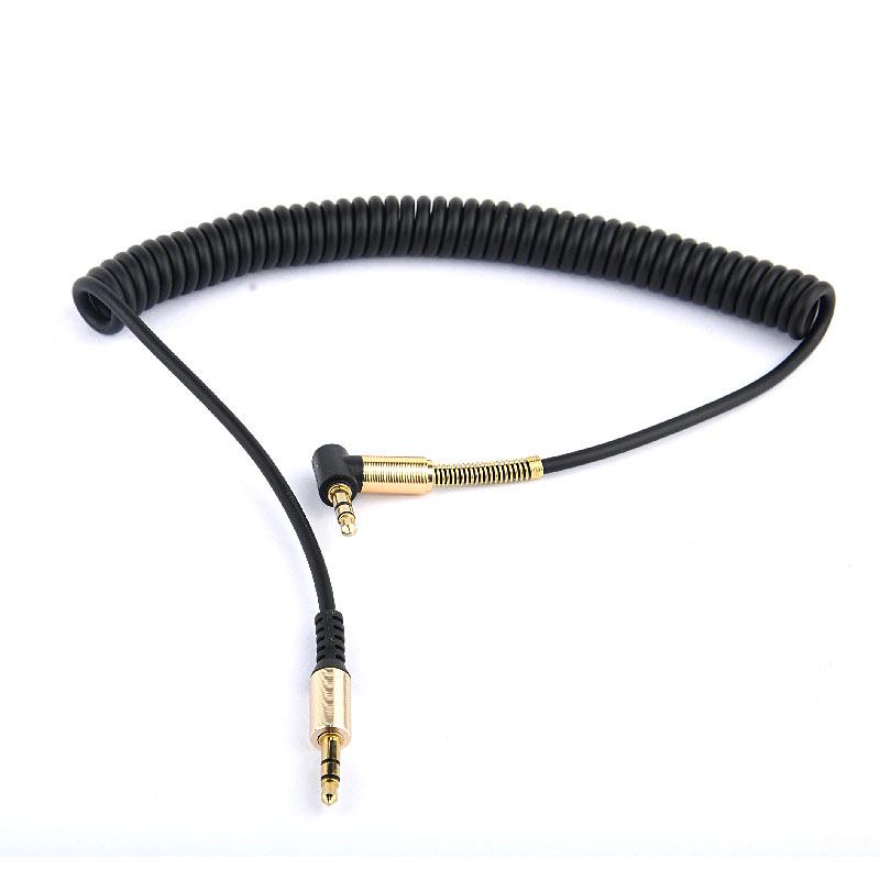 Retractable 1.5m AUX Audio Cable 3.5mm Male-to-Male, Elbow To Straight Head for Car Connection.