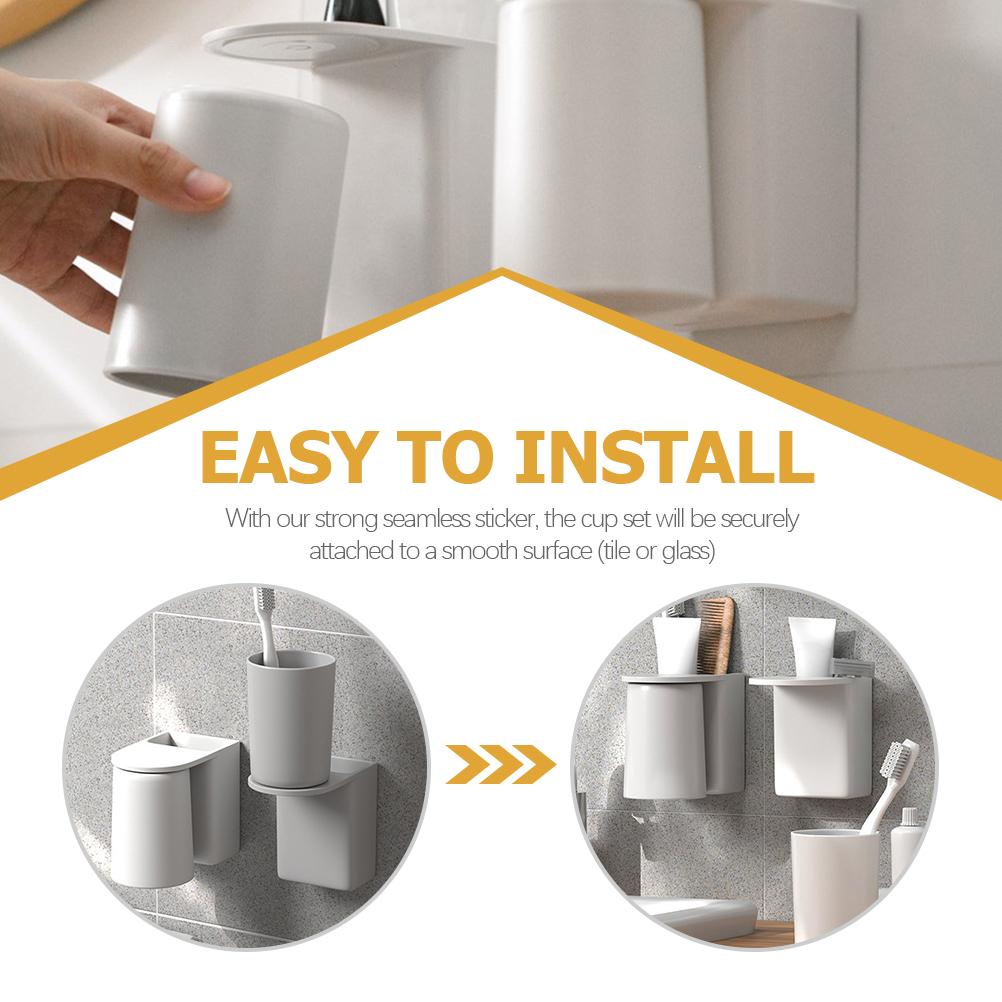 Organizers Magnetic Tooth Cup Storage Rack Brush Holder Wall Toothbrush Grey