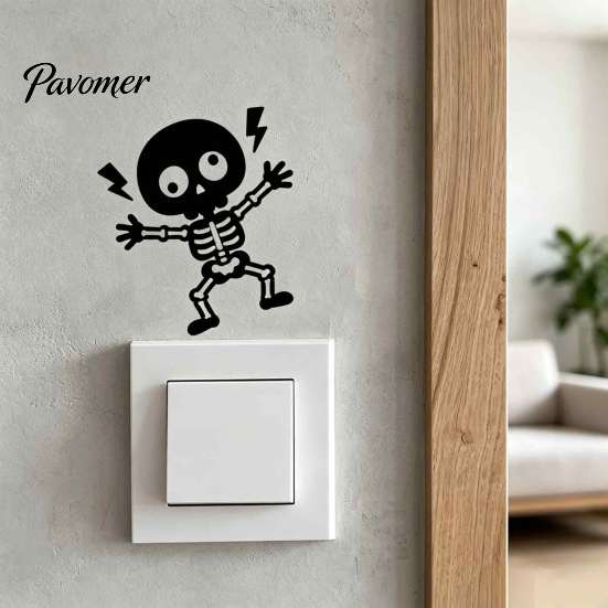 Wall Decoration Sticker Electric Shock Skeleton Switch Sticker, Cartoon Holiday Decal Self Adhesive Light for Bedroom Living Room