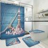 Blue Fishing Net And Whelk 3D Printed Waterproof Shower Curtain Non Slip Rugs Mat Polyester Fabric Waterproof With Hooks