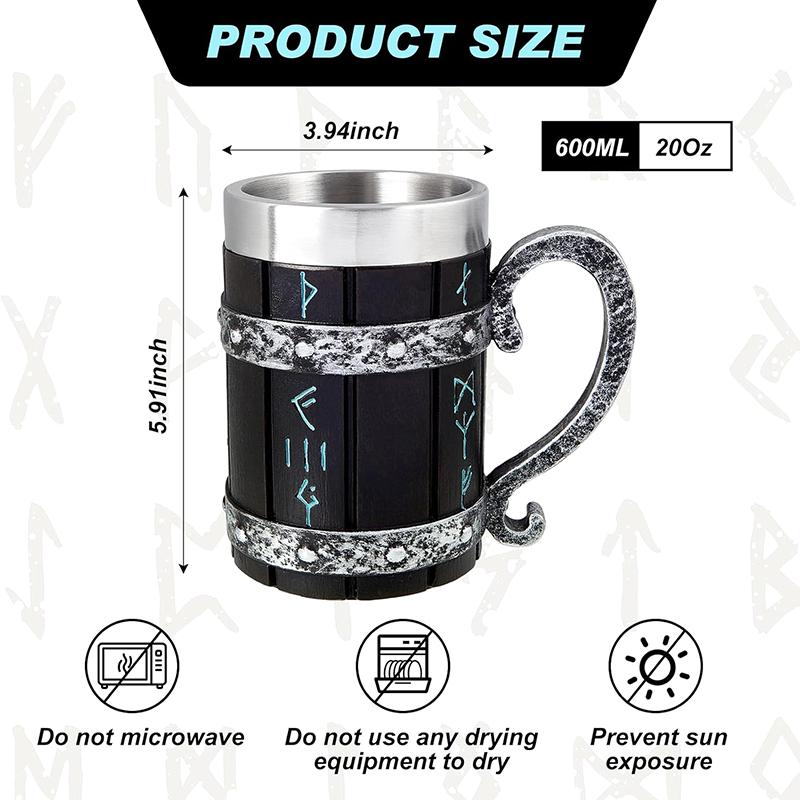 Retro Viking Mug Stainless Steel Beer Mug Home Shatterproof Bar Decor Coffee Water Cup Vintage Mug Drinkware Kitchen Supply Gift