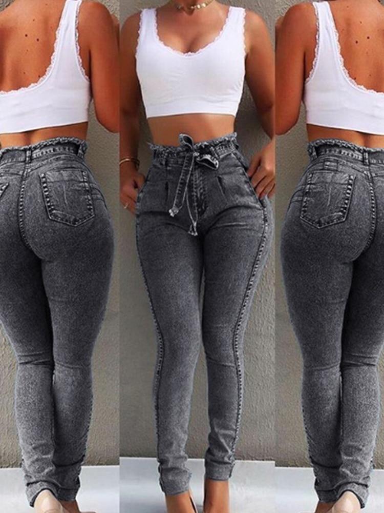 Våren 2022 damemote høy midje skinny slim jeans dame denim capris blyant Bukser jean mom jeans bukser