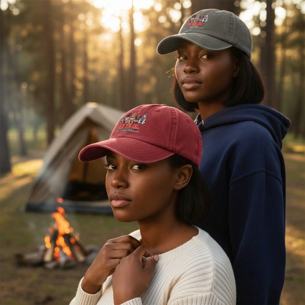 [USA Dog Print Baseball Cap] Vintage Washed Adjustable Hat Unisex Breathable Soft Polyester Casual Outdoor Sports For 250Th Anniversary Celebration