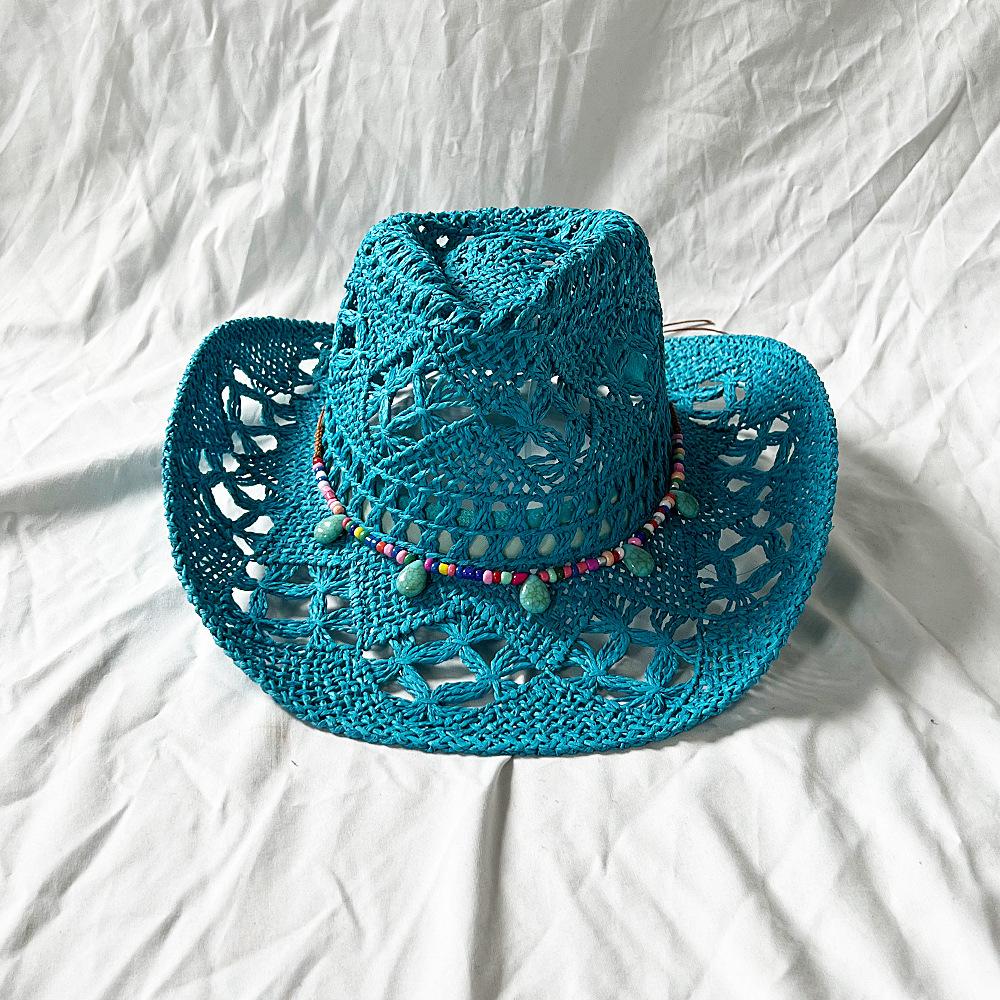 

Men s cowboy hat 2025 gradient color men and women classic retro hollow unisex curled brim wide brim sun hat casquette homme 56-58cm
