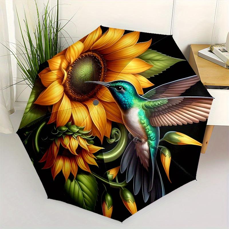 1pc Hummingbird Sunflower Garden Artwork Umbrella with Plastic Handle,Suitable for All Seasons Home Travel Outdoor UmbrellaB1651