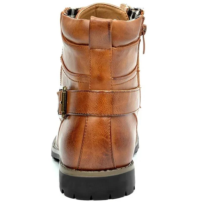 Men Boot Metal Double Zipper Motorcycle Boot Men Leather Britain Ankle Boots Botas Tacticas Hombre Militar Zapatos Para Hombres