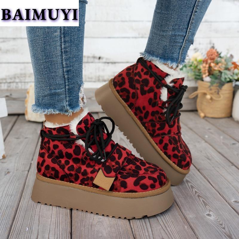 Fashion Leopard Women Platform Flats Snow Ankle Boots Suede Warm Shoes Winter 2025 New Short Plush Chelsea Boots Casual Sport Booties