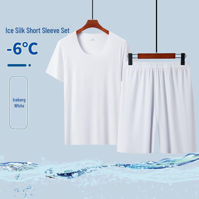 

Ice Silk Short Sleeve Summer Pajama Set - Seamless Round Neck, Lightweight Home Sportswear L (For 80-110 kg) белый