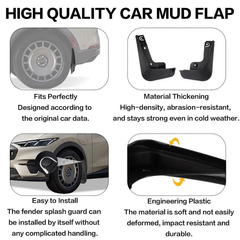 4PCS Mud Flaps for Ford Mustang MACH-E 2021-2025 Front Rear Mud Guards Splash Guards with Hardware Kit Car Accessories