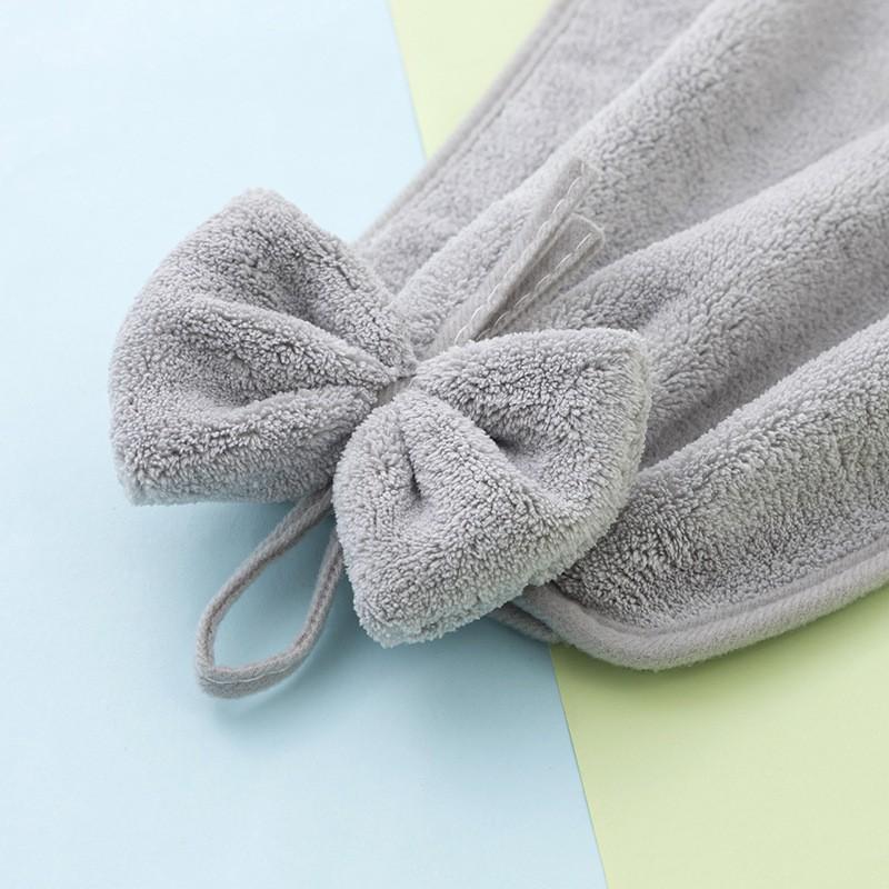 Coral Fleece Hand Towel With Bow Decor Hanging Kitchen Home Use Soft Absorbent