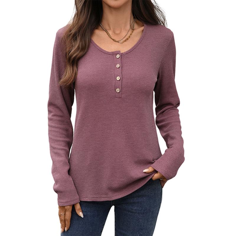 Women s Solid-Color Casual Long-Sleeve Crew-Neck Top M