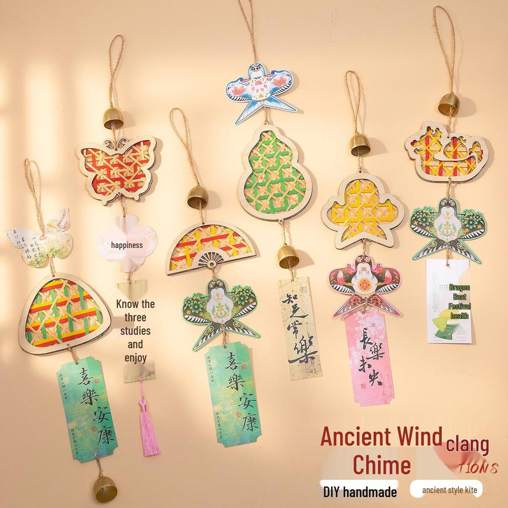 Handmade Dragon Boat Festival Bamboo Wind Chime and Paper Kite Bell Pendant Kit