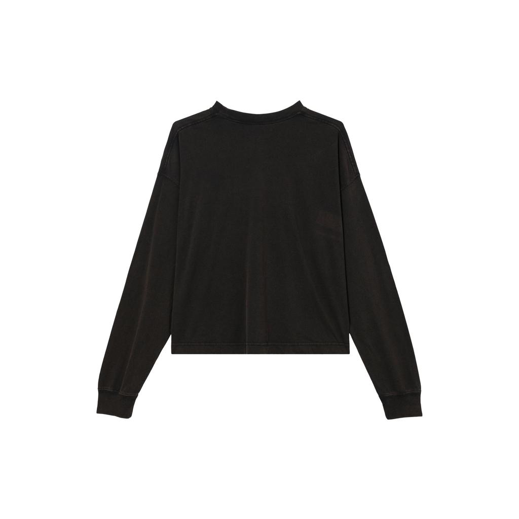 Jordan Essential Woven Logo Print Solid Color Crew Neck Pullover Long Sleeve Drop Shoulder T-Shirt Women T-Shirt Black CW6454-010