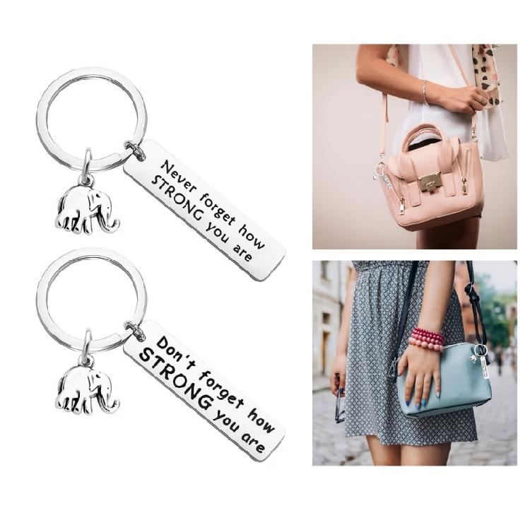 Metal Elephant Keychain Featuring Empowering Slogan Strength Wisdoms Symbol Inspirational Desk Decoration Items