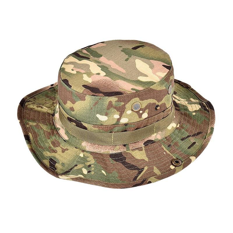 Militärstil Camouflage Eimerhut Outdoor-Aktivitäten Sonnenschutz Breiter Rand Faltbare Baumwollmischung Kappe