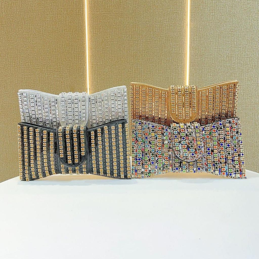 Vintage Diamond Evening Bags Luxury Chain Bow Shoulder Crossbody Bags Ladies Party Wedding Purse Handbags