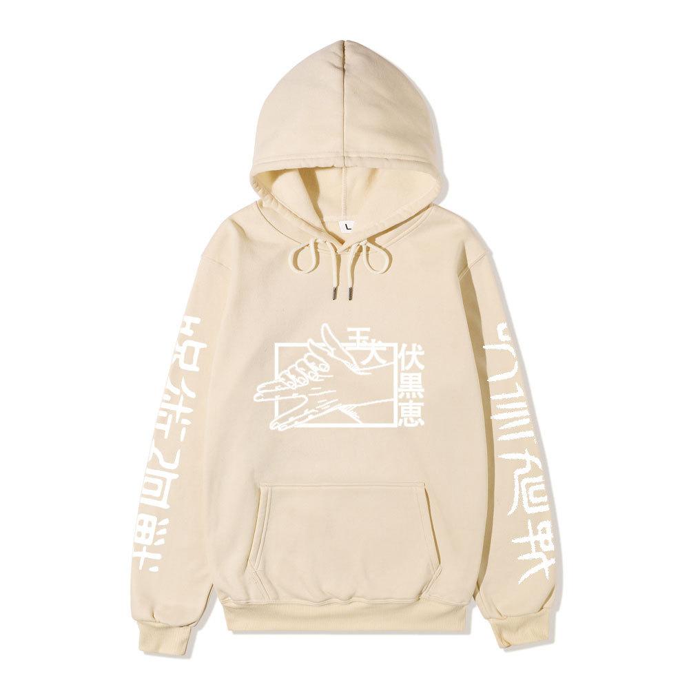 Jujutsu Kaisen Men Women Fleece Hoodie Jujutsu Kaisen Front Back Graphic Kanji Print Autumn Winter Anime Streetwear Hooded Sweatshirt
