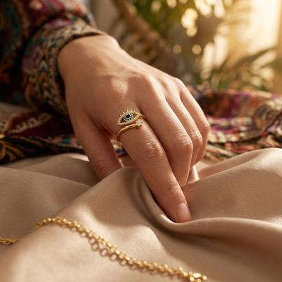 Stainless Steel Turkish Evil Eye Rings For Women Gold Plated Micro Zircon Lucky Eyes Open Finger Ring Party Aesthetic Jewelry