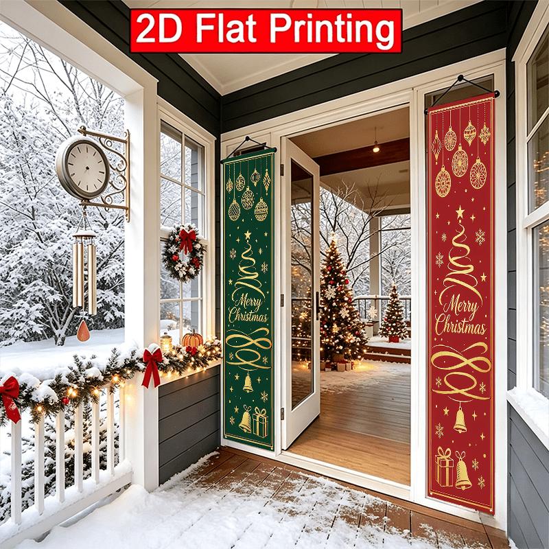 2D Flat - 2D Flat - 2pcs 2D Flat Light Luxury Golden Wire Christmas Theme, 30.48X179.83 cm Polyester Door Couple, Ribbon Line Christmas Tree And Gift