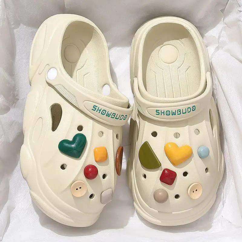 Fashion Thick Round Toe Slides Mules Women's Slippers and Ladies Sandals Shoes on Beach Outside Kawaii Cartoon Junior Cute H Sandal Sale