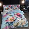Aquarell Blumenmuster Waschbares Mikrofaser Bettwäscheset Weiche Bequeme Bettbezug für Schlafzimmer Gästezimmer
