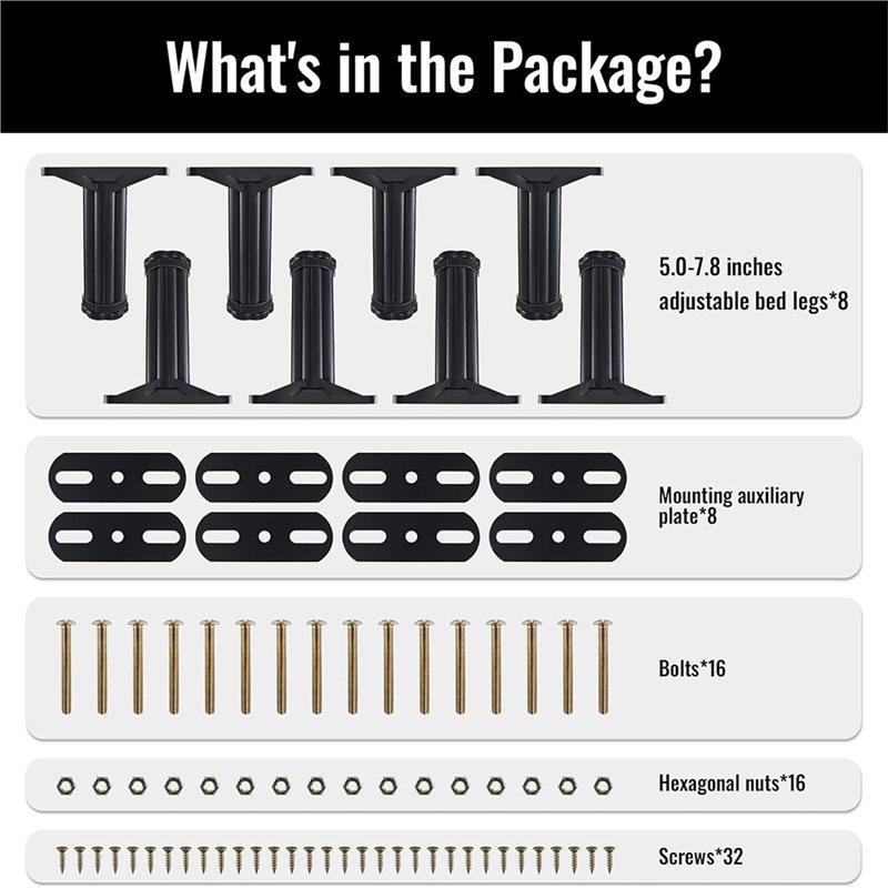 Premium-Adjustable Height For Bed Support Legs 8PCS 5.0 To 7.8 Inch Heavy Duty For Bed Frame And Slat Support