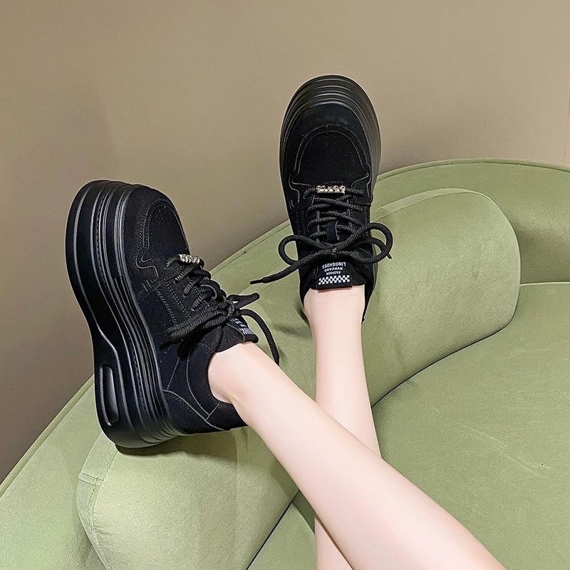 Mote 8CM Dame Lær Sneakers Høst Vår Brun Fritidssko Chunky Sneakers Høy Plattform Sport Skateboard Sko Kvinne