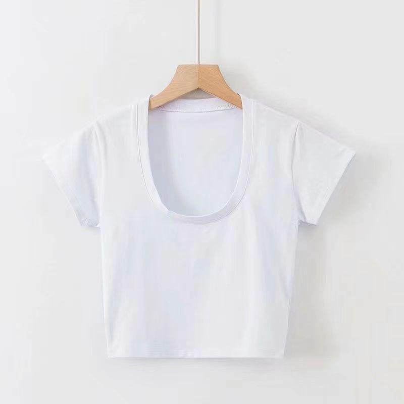Letní Slim Sportovní Vesta Sexy Ženy Krátký rukáv Výstřih do U Šedé Tričko Tílka Dámské Jednobarevné Černobílé Korejské Crop Tops Y2k