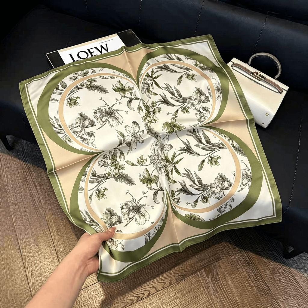Lao Qian Feng Coffee Color Cashew Nut Silk Scarf Headscarf Versatile Neck Square Scarf Premium Sense Female Foreign Style Decorative Scarf Scarf