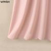 VONDA Elegant Women Puff Sleeve Print Patchwork Casual Loose Maxi Dress