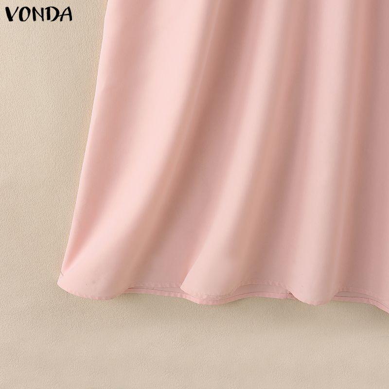 VONDA Elegant Women Puff Sleeve Print Patchwork Casual Loose Maxi Dress