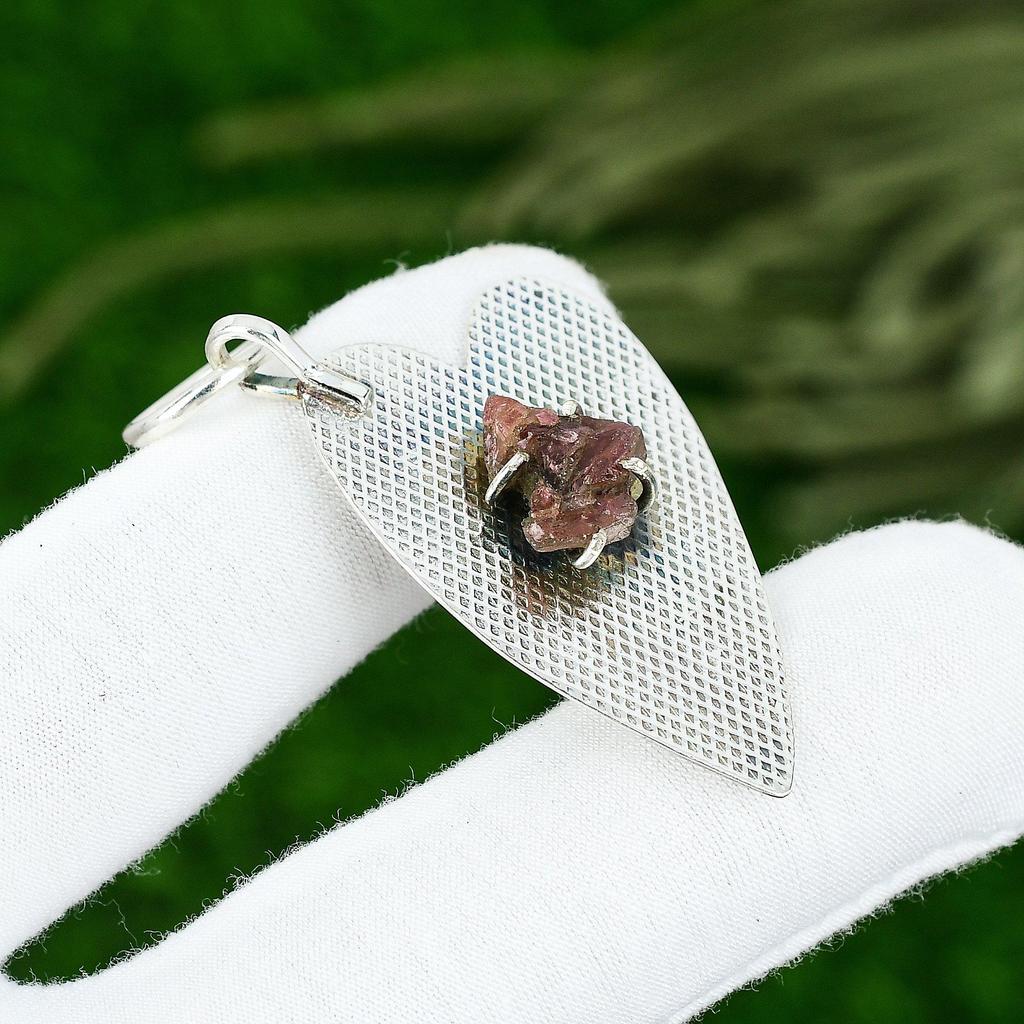 Sterling Silver Natural Pink Tourmaline Rough Anniversary Trendy Pendant Jewelry