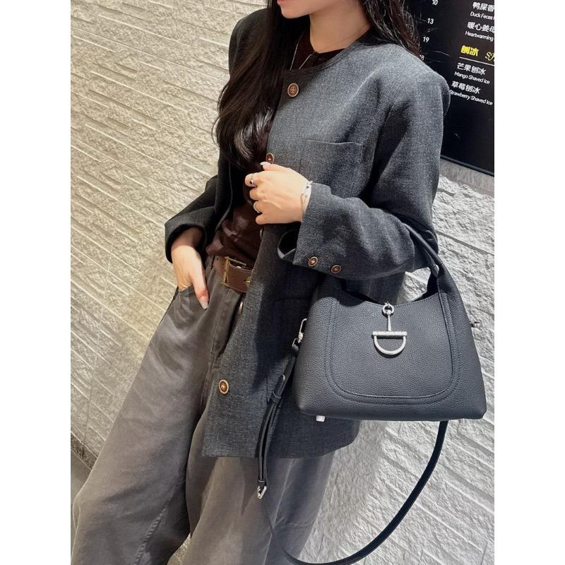New high-end cowhide leather bucket bag underarm bag handbag crossbody shoulder bag vegetable basket women's bag