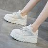 2025 Spring and Autumn New Korean Version of Thick-soled Heightening White Shoes Women's Leather Lace-up Showing Feet Small Casual Versatile Muffin