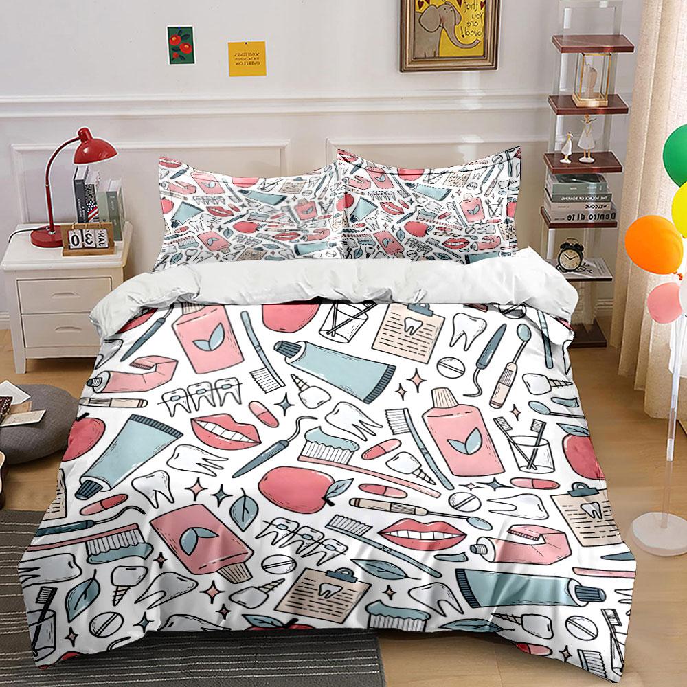 Grosstor Unisex Dental Care Essentials Set Illustration Exquisite Three-Piece Bedding Set Gift For Kids And Adults