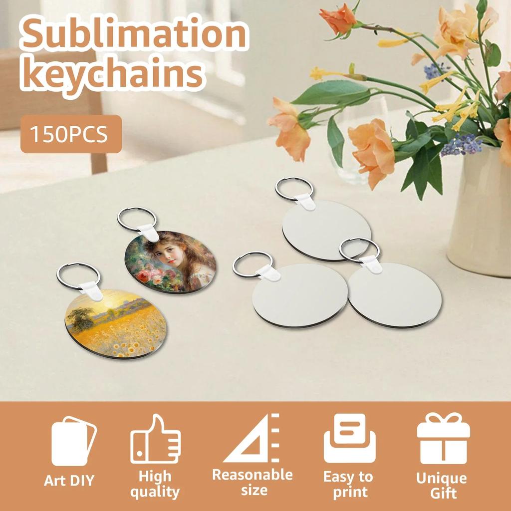 150Pcs Sublimation Keychain Blanks Bulk Rectangle Round Sublimation Blanks Keychain Blanks Set with Rings Clips for DIY Keychain