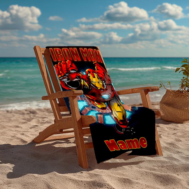 Custom Name Ultra-Soft Beach Towel with Iron Man Theme,Ideal for Pool - Camping, Diving - Perfect Travel Essential, Vibrant Beach Towel.