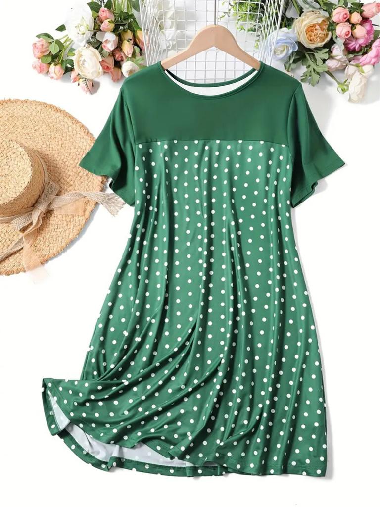 New Spring Summer Polka Dot Crew Neck Short Sleeve Nightdress Comfortable Dress Women's Clothing