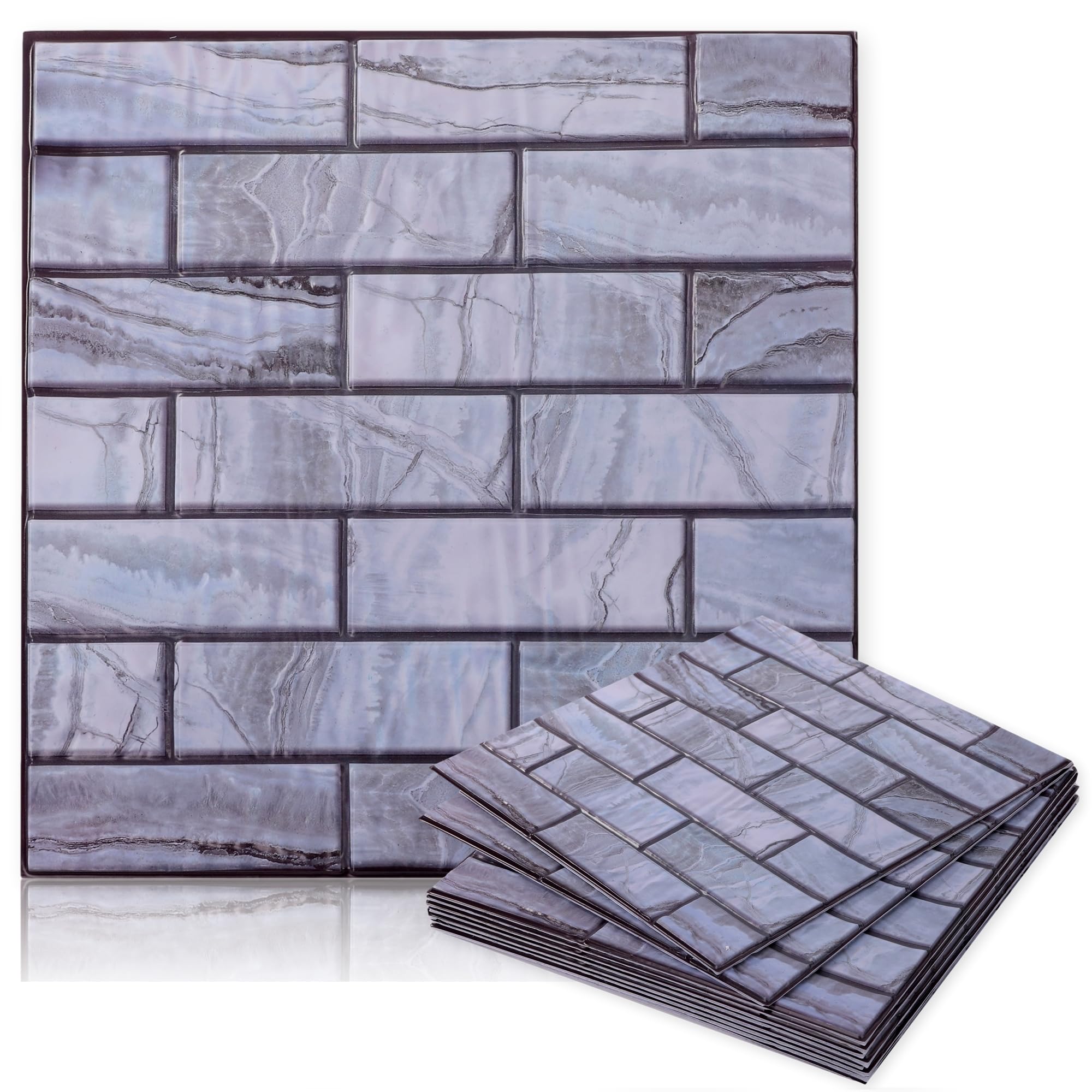 

Auple 3D Marble-Effect Wallpaper Wall Panels, 30cm x 30cm, Set of 10, Removable Wallpaper Stickers, Gray and White, Perfect for DIY Remodeling, Rental