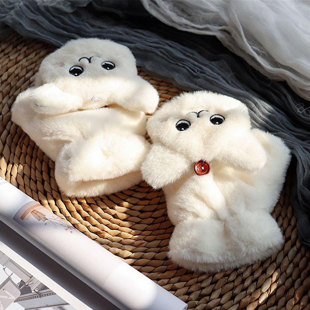 Winter Soft Cute Cat Warm Mittens Plush Thick Half finger Faux Rabbit Hair Gloves