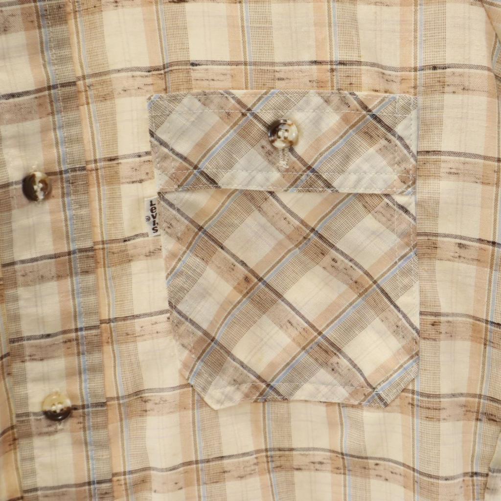 Levi's 70s Vintage Short Sleeve Check Shirt S Beige Men's Used