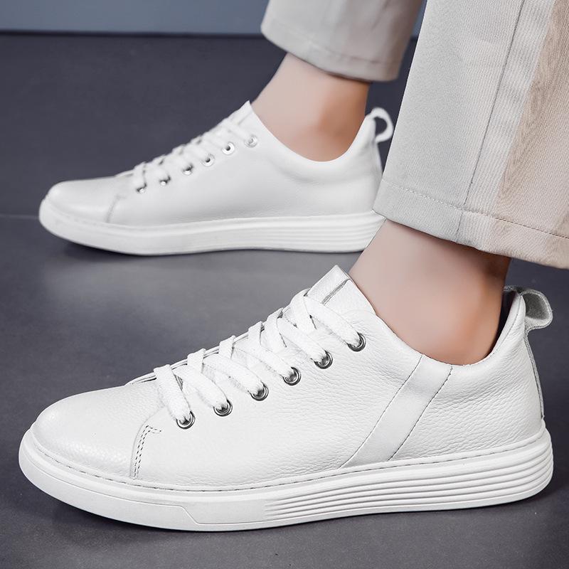 Men's Genuine Leather Retro White Cowhide Sneakers