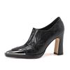 British anti-collision metal head black small leather shoes women's autumn 2025 new deep-mouth single shoes pointed high heels