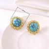 Huibao Vintage Round Stud Earrings for Women Stainless Steel Gold Plated Turquoise Stone Imitation Pearl Beaded Earrings