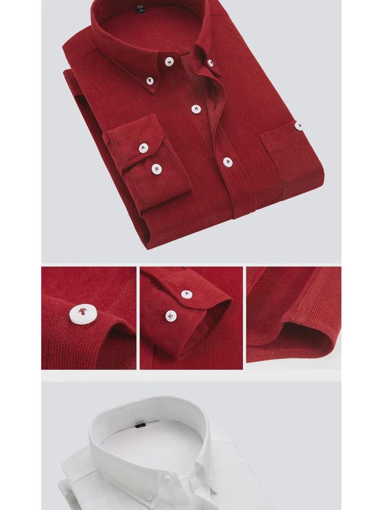 Pánská slim-fit manšestrová košile s dlouhým rukávem - jarní/podzimní ležérní business top