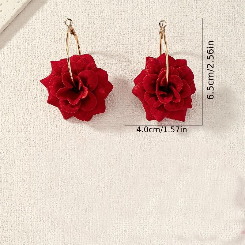 Hot-selling Big Red Bright Rose Hoop Earrings Exquisite Elegant Gentle Vacation Daily Travel Tassel