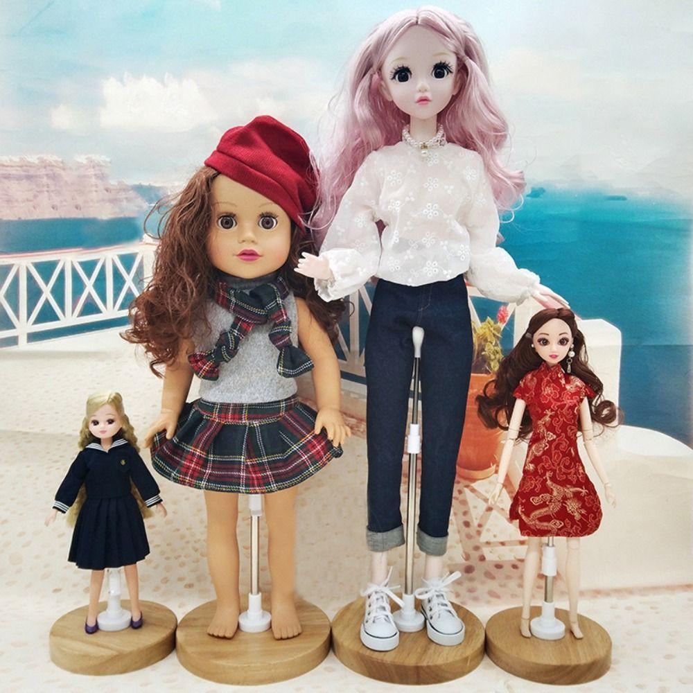 Stainless Steel Doll Stand Wooden Base Doll Standing Rack Durable Doll Display Holder  for Bjd Doll