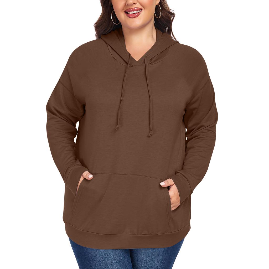 Women's  Casual Large Sized Long Sleeved Hooded Solid Color Sweatshirt