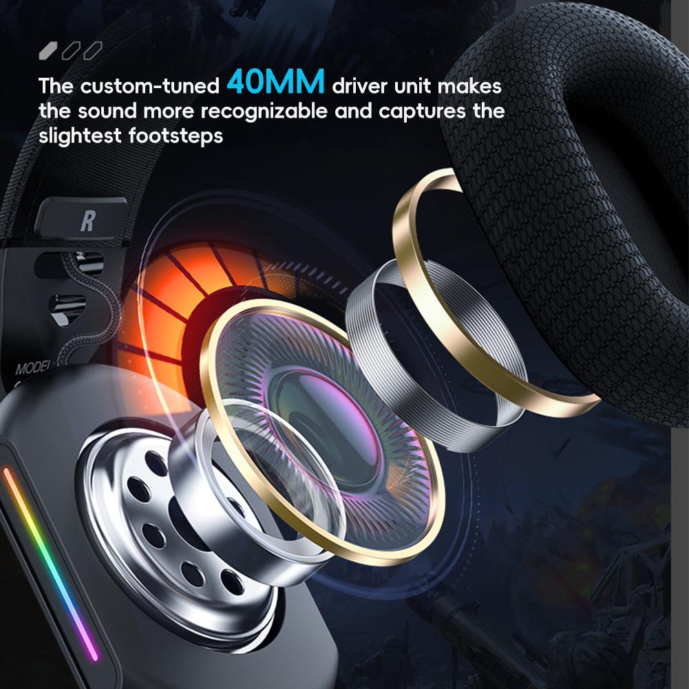 5.3 Słuchawki do gier e-sportowych z trzema trybami i wtykanym mikrofonem, efekt świetlny RGB, słuchawki Bluetooth z redukcją szumów nausznych